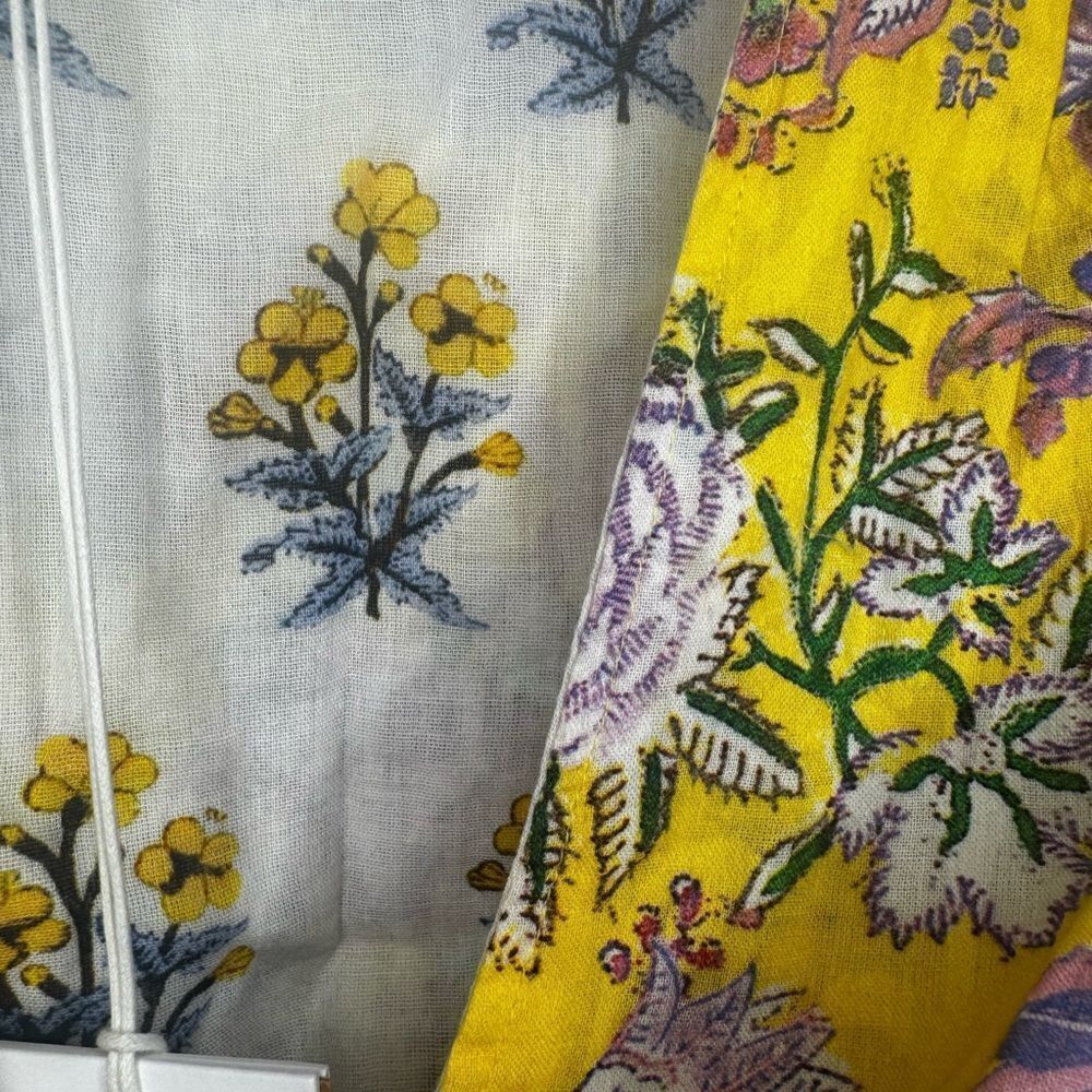 NWT HEMANT and NANDITA Dhea Crop Top Tie-Front Canary Yellow Boho Floral Medium - Picture 12 of 12